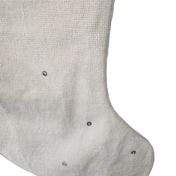 Winter White Velvet Stockings W/ Holly & Berries Embroidered Along With Sequins - Picture 5 of 6